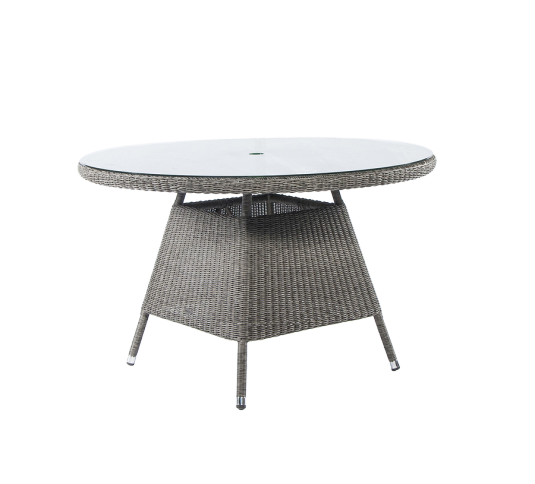 Table ronde Monte Carlo gris vintage 1.2 m avec sur-plateau verre