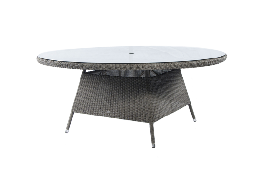 Table ronde Monte Carlo gris vintagegris vintage diam 1.8m avec sur-plateau verre