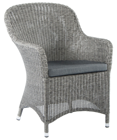 Fauteuil Monte Carlo dossier rond fibre coloris gris vintage avec coussin