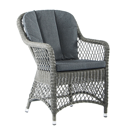 Fauteuil Monte Carlo dossier droit fibre coloris gris vintage avec coussin