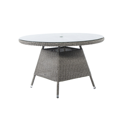 Table ronde Monte Carlo gris vintage 1.2 m avec sur-plateau verre