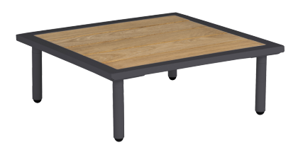 Table basse carrée gris anthracite Beach 70 x 70 x 22.5 cm avec plateau roble