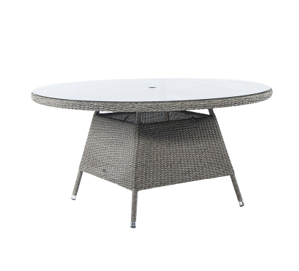 Table ronde Monte Carlo gris vintage diam 1.5m avec sur-plateau verre